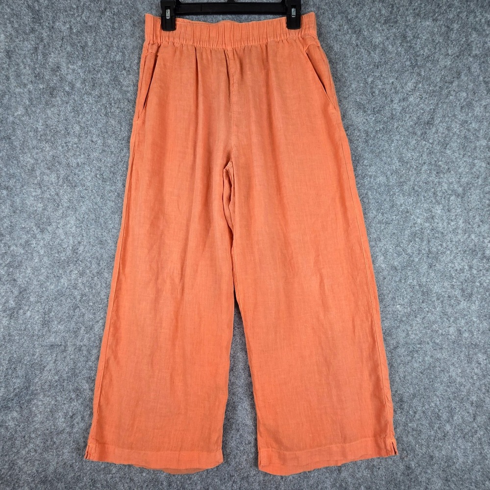 Cynthia Rowley Pants Womens Medium Orange Wide Leg 100% Linen Cropped Relaxed